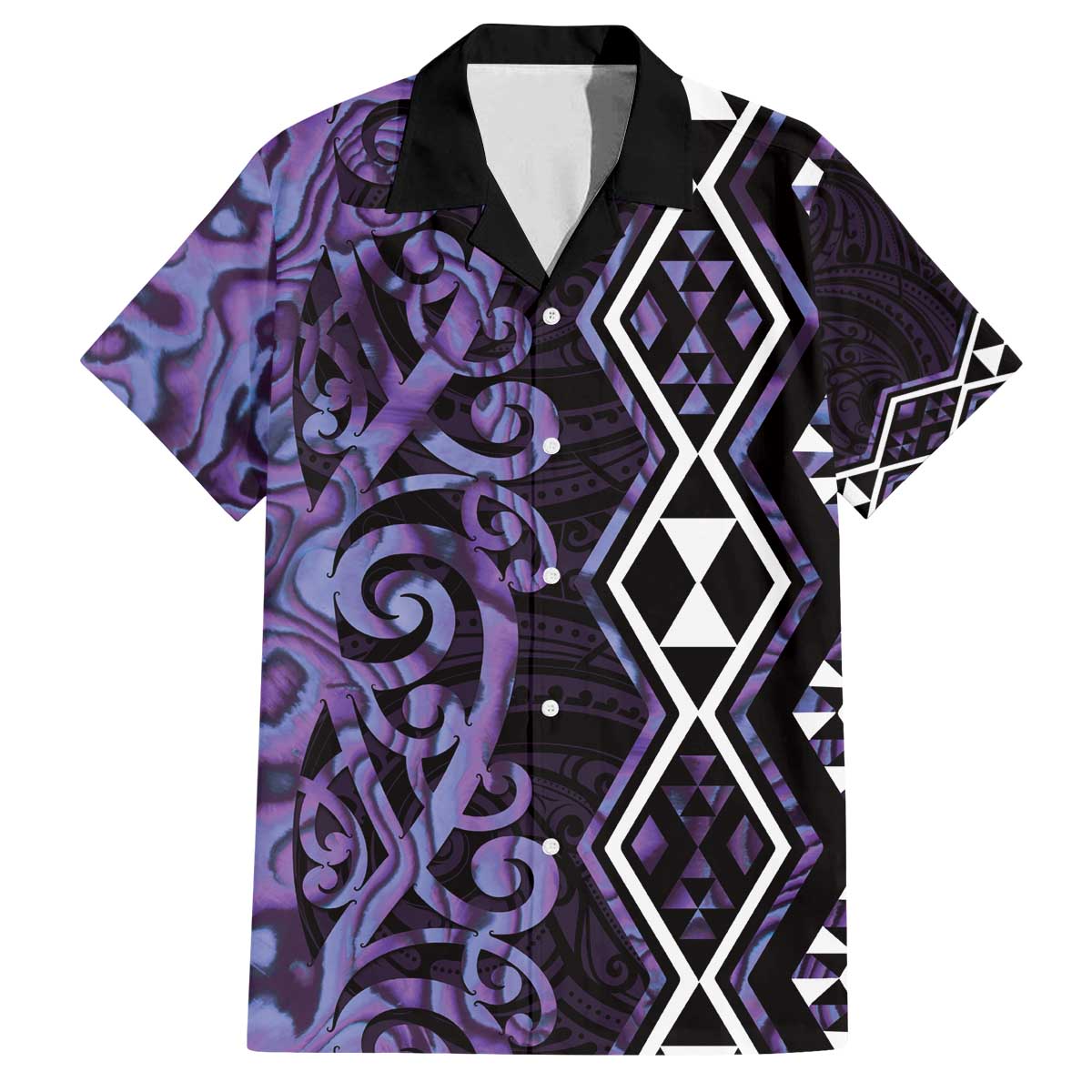 Purple Aotearoa Family Matching Off The Shoulder Long Sleeve Dress and Hawaiian Shirt Taniko Motifs With Paua Shell Kowhaiwhai