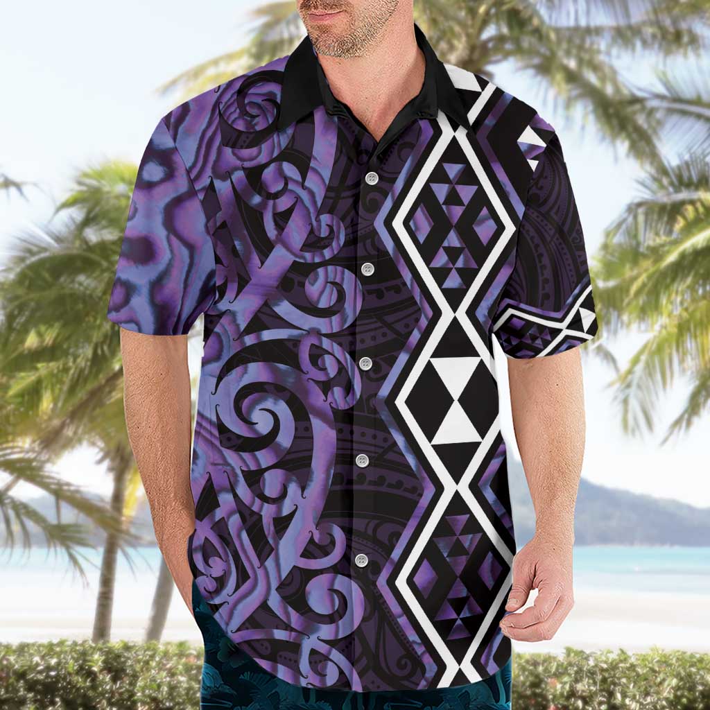 Purple Aotearoa Hawaiian Shirt Taniko Motifs With Paua Shell Kowhaiwhai - Vibe Hoodie Shop