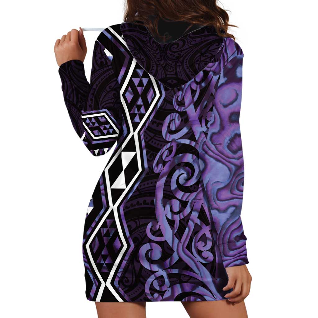 Purple Aotearoa Hoodie Dress Taniko Motifs With Paua Shell Kowhaiwhai - Vibe Hoodie Shop