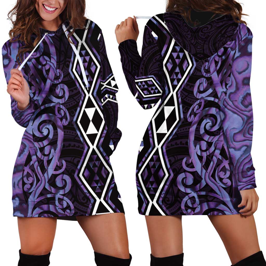 Purple Aotearoa Hoodie Dress Taniko Motifs With Paua Shell Kowhaiwhai - Vibe Hoodie Shop