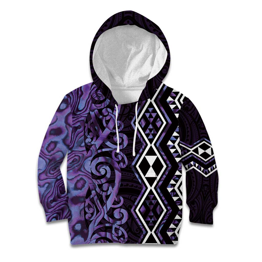 Purple Aotearoa Kid Hoodie Taniko Motifs With Paua Shell Kowhaiwhai - Vibe Hoodie Shop