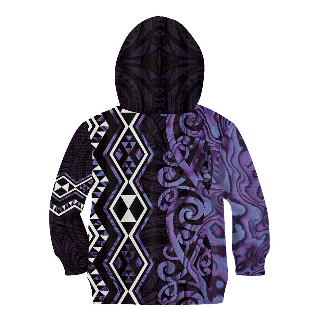 Purple Aotearoa Kid Hoodie Taniko Motifs With Paua Shell Kowhaiwhai - Vibe Hoodie Shop