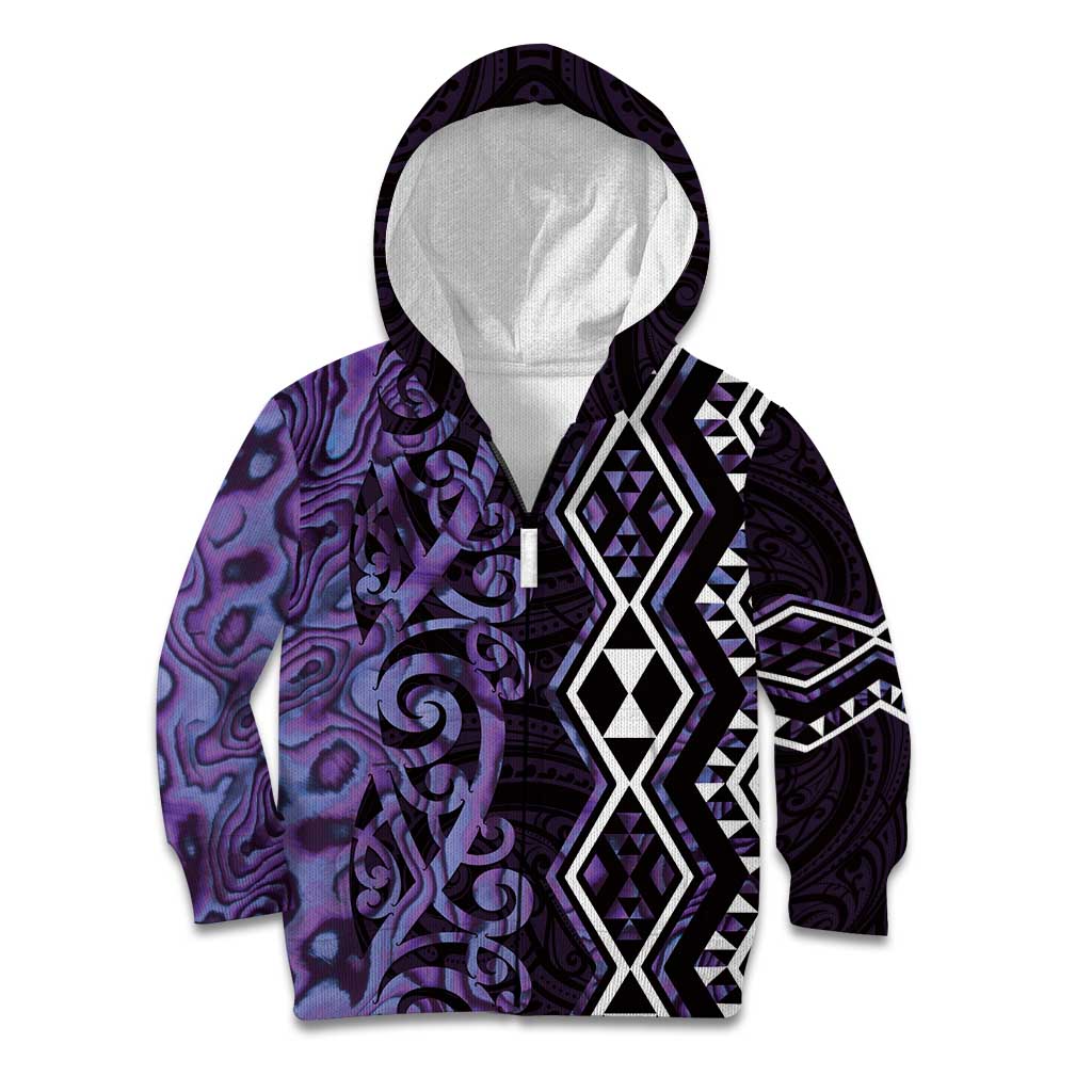 Purple Aotearoa Kid Hoodie Taniko Motifs With Paua Shell Kowhaiwhai - Vibe Hoodie Shop