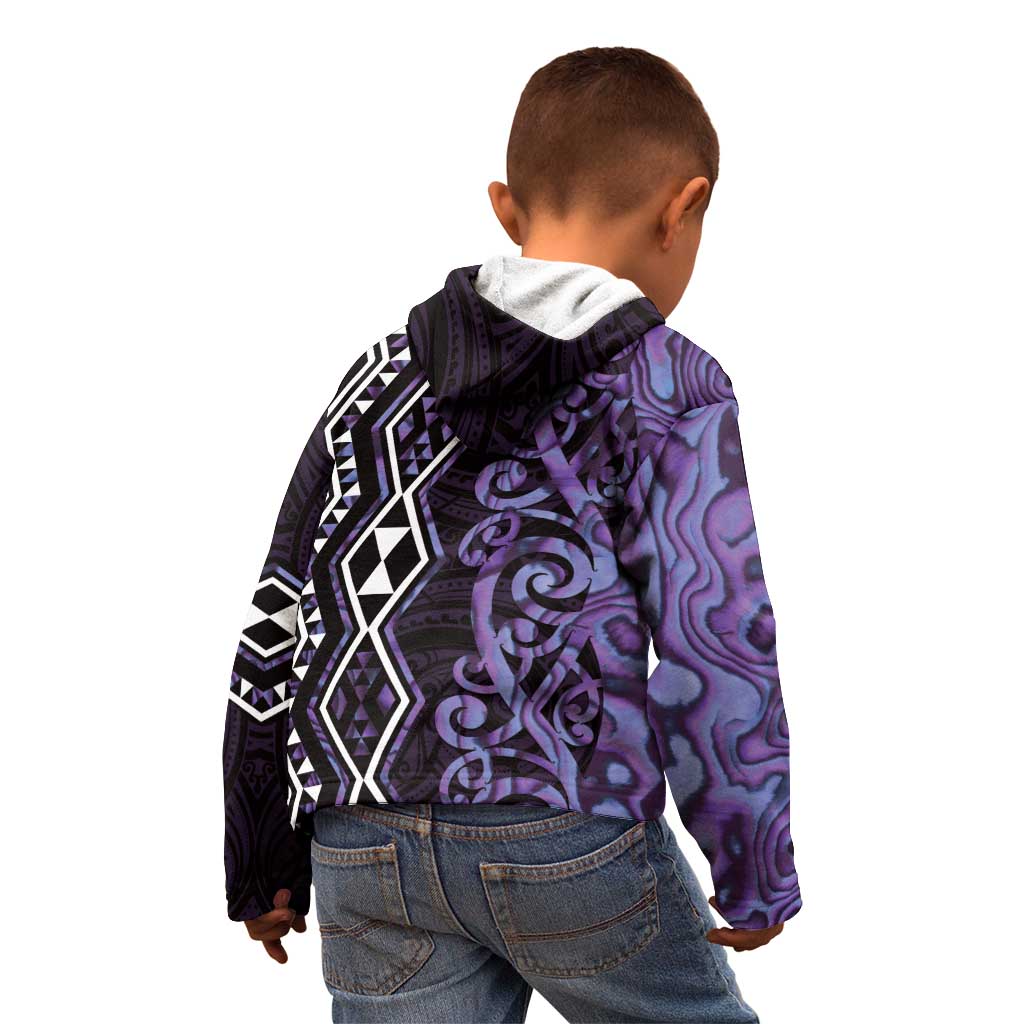 Purple Aotearoa Kid Hoodie Taniko Motifs With Paua Shell Kowhaiwhai - Vibe Hoodie Shop