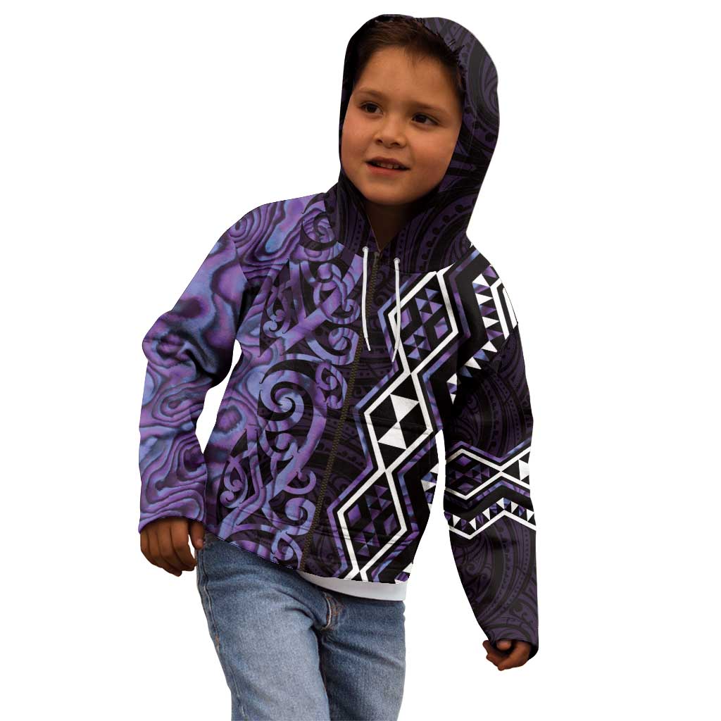 Purple Aotearoa Kid Hoodie Taniko Motifs With Paua Shell Kowhaiwhai - Vibe Hoodie Shop