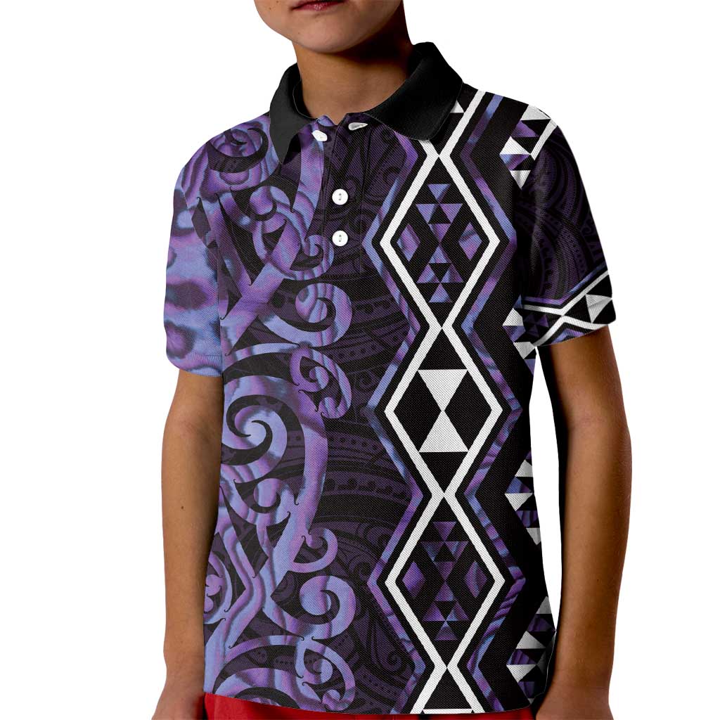 Purple Aotearoa Kid Polo Shirt Taniko Motifs With Paua Shell Kowhaiwhai - Vibe Hoodie Shop