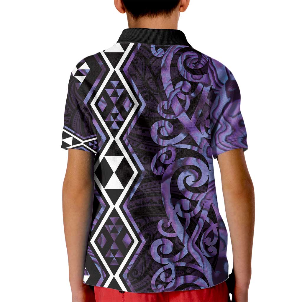 Purple Aotearoa Kid Polo Shirt Taniko Motifs With Paua Shell Kowhaiwhai - Vibe Hoodie Shop