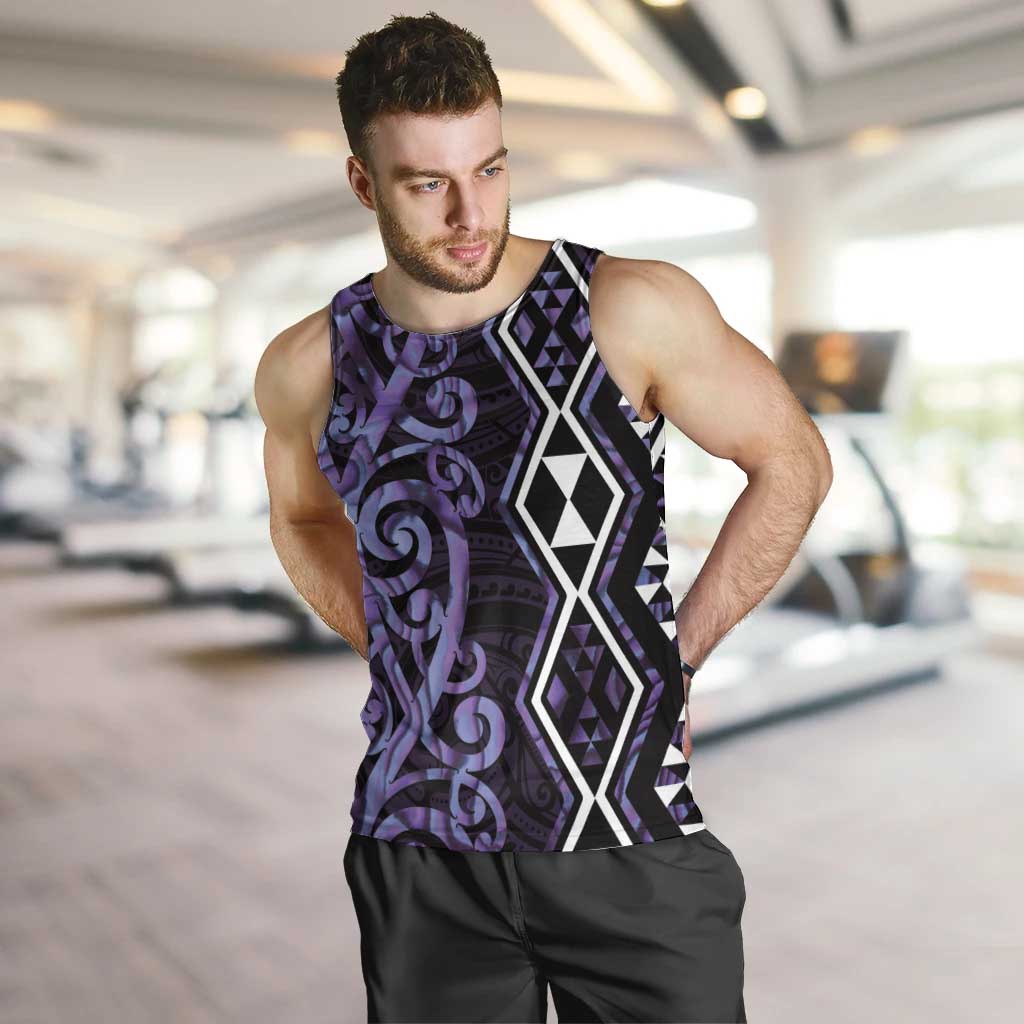 Purple Aotearoa Men Tank Top Taniko Motifs With Paua Shell Kowhaiwhai - Vibe Hoodie Shop