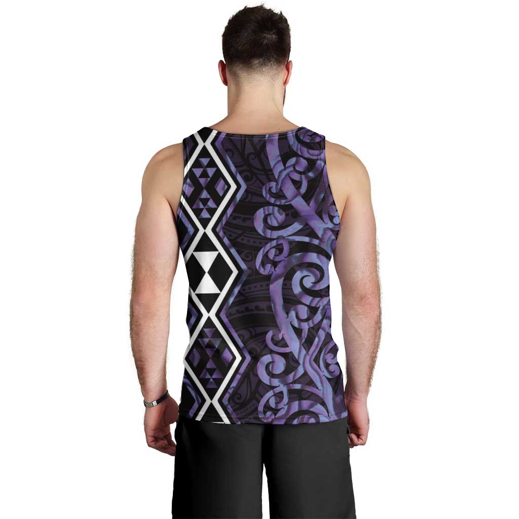 Purple Aotearoa Men Tank Top Taniko Motifs With Paua Shell Kowhaiwhai - Vibe Hoodie Shop