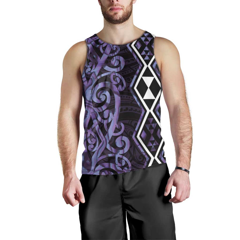 Purple Aotearoa Men Tank Top Taniko Motifs With Paua Shell Kowhaiwhai - Vibe Hoodie Shop