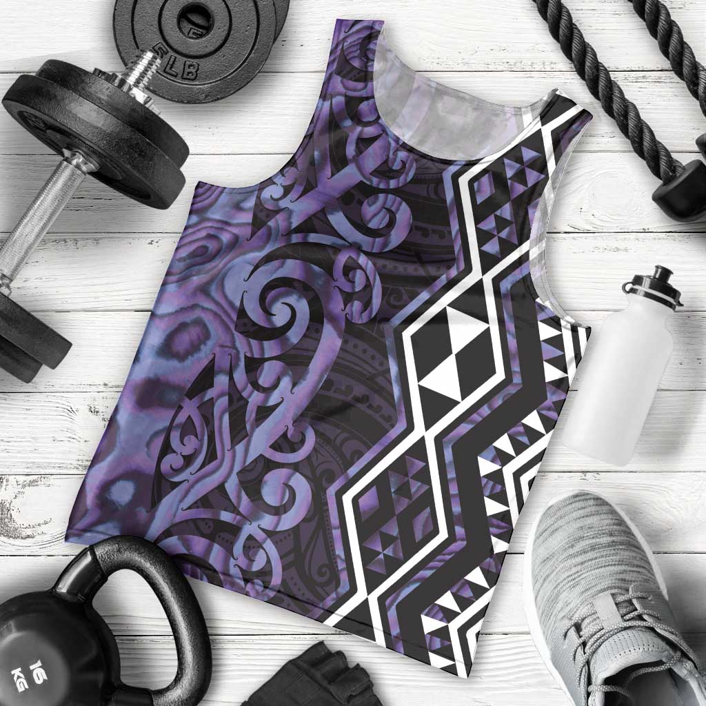 Purple Aotearoa Men Tank Top Taniko Motifs With Paua Shell Kowhaiwhai - Vibe Hoodie Shop