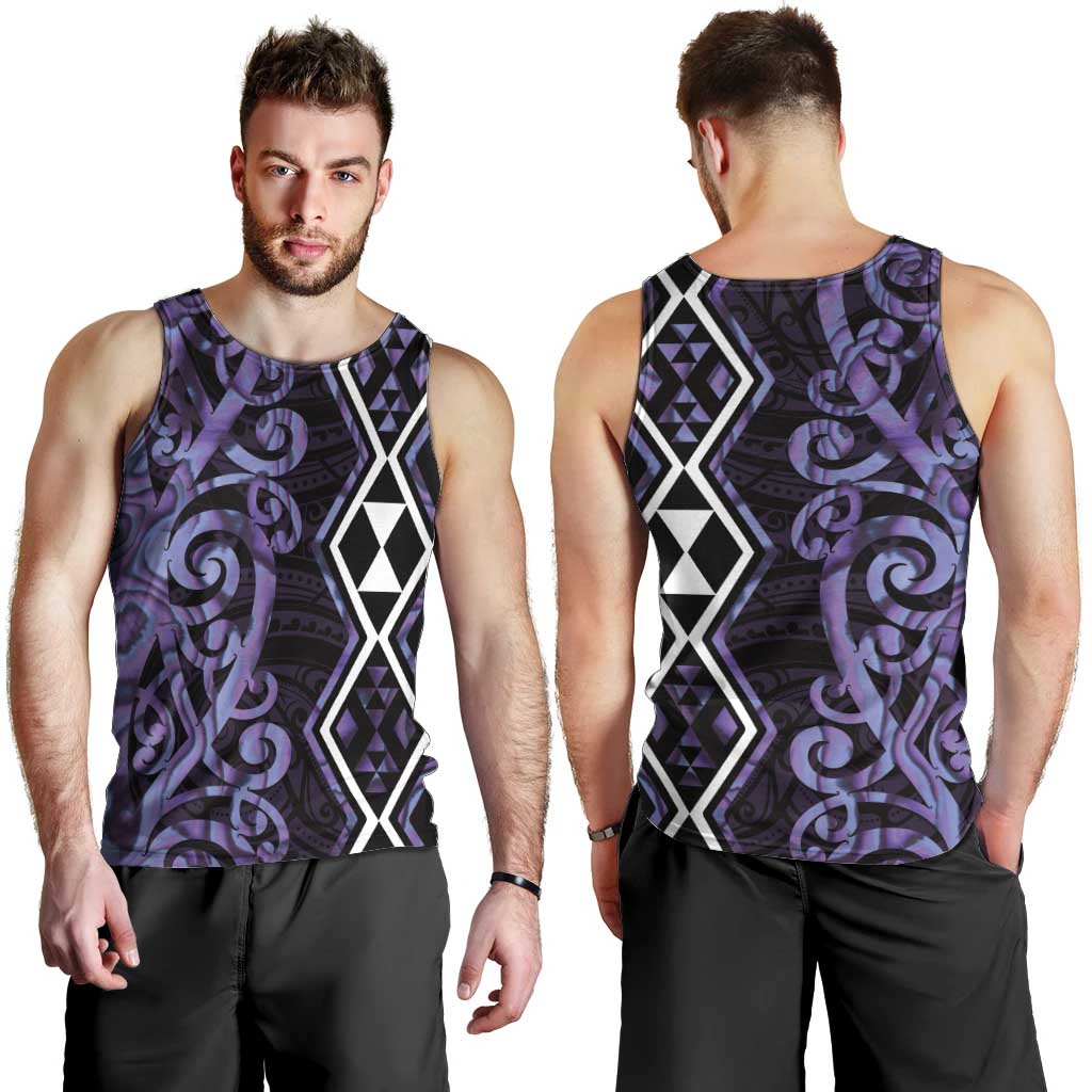 Purple Aotearoa Men Tank Top Taniko Motifs With Paua Shell Kowhaiwhai - Vibe Hoodie Shop