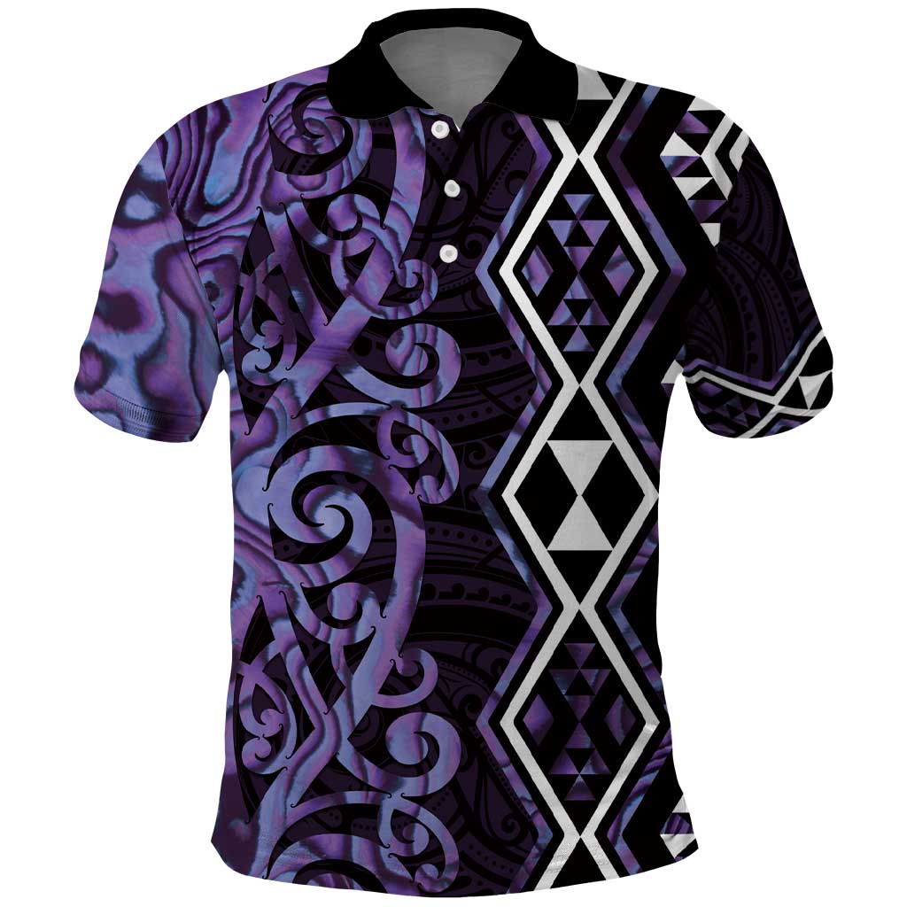 Purple Aotearoa Polo Shirt Taniko Motifs With Paua Shell Kowhaiwhai - Vibe Hoodie Shop