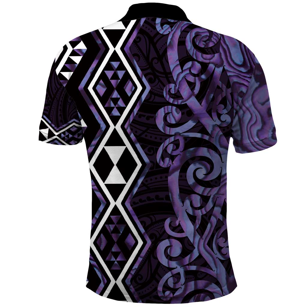 Purple Aotearoa Polo Shirt Taniko Motifs With Paua Shell Kowhaiwhai - Vibe Hoodie Shop