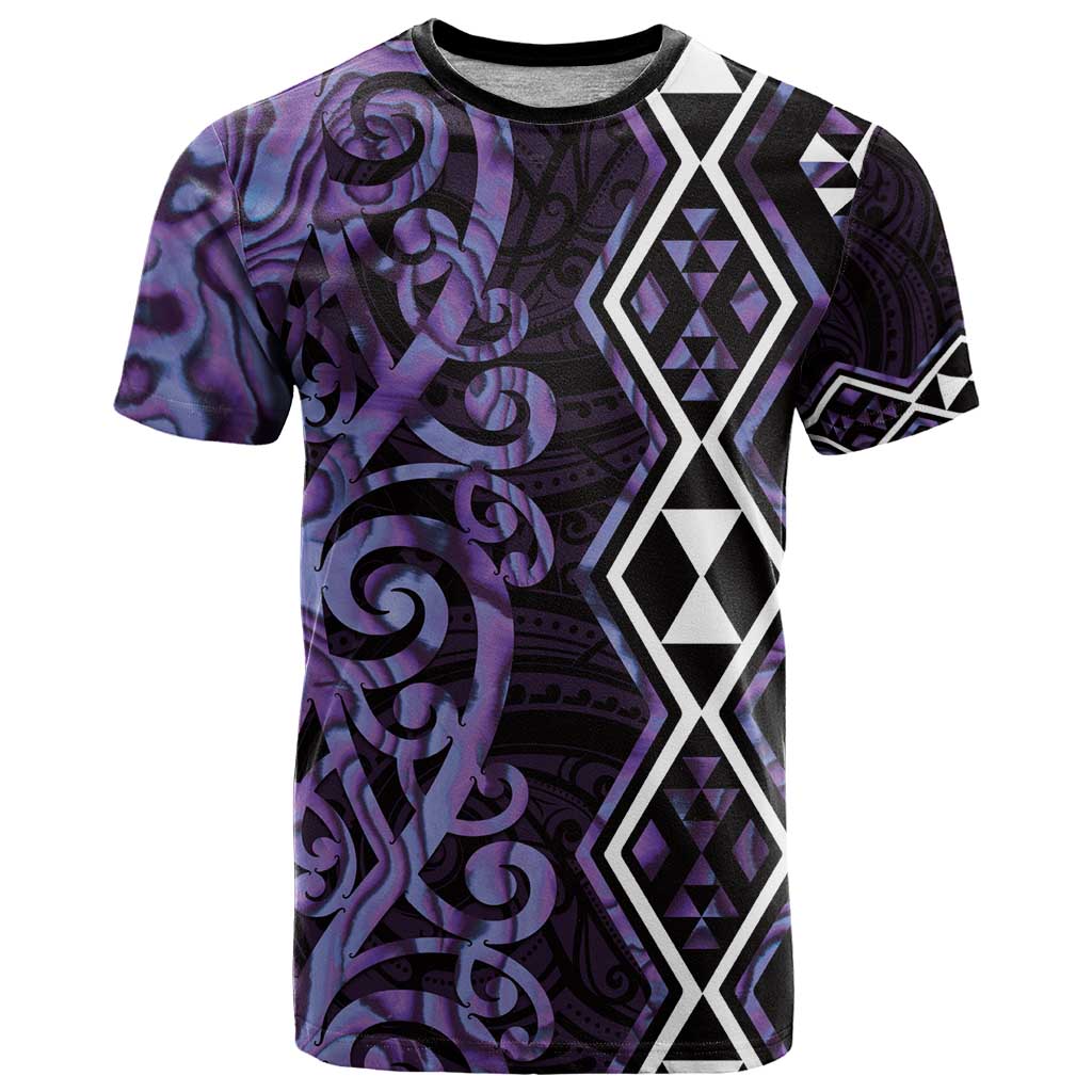 Purple Aotearoa T Shirt Taniko Motifs With Paua Shell Kowhaiwhai - Vibe Hoodie Shop