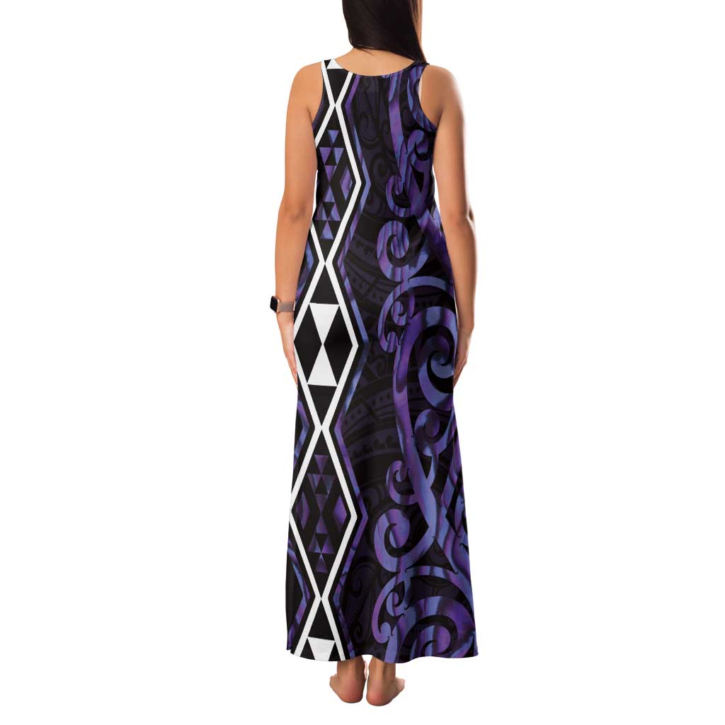 Purple Aotearoa Tank Maxi Dress Taniko Motifs With Paua Shell Kowhaiwhai