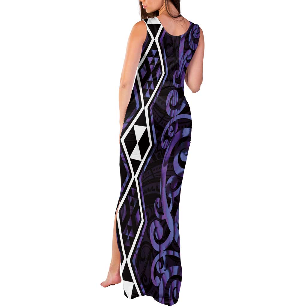 Purple Aotearoa Tank Maxi Dress Taniko Motifs With Paua Shell Kowhaiwhai