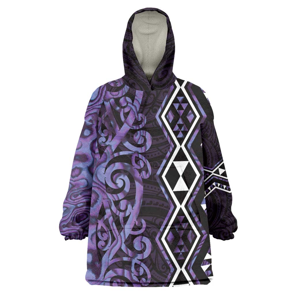 Purple Aotearoa Wearable Blanket Hoodie Taniko Motifs With Paua Shell Kowhaiwhai - Vibe Hoodie Shop