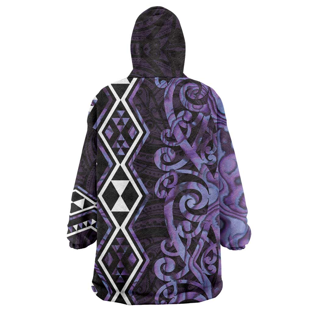 Purple Aotearoa Wearable Blanket Hoodie Taniko Motifs With Paua Shell Kowhaiwhai - Vibe Hoodie Shop