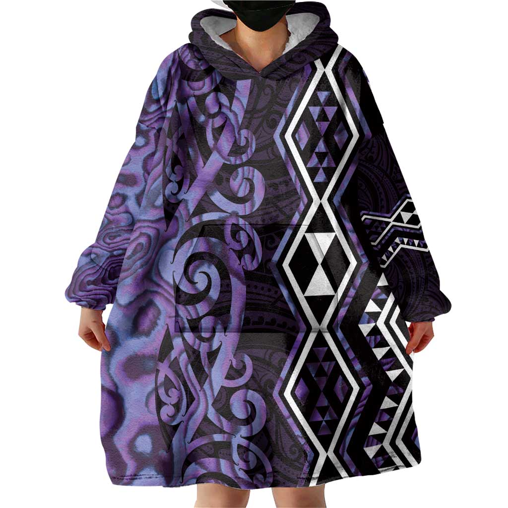 Purple Aotearoa Wearable Blanket Hoodie Taniko Motifs With Paua Shell Kowhaiwhai - Vibe Hoodie Shop