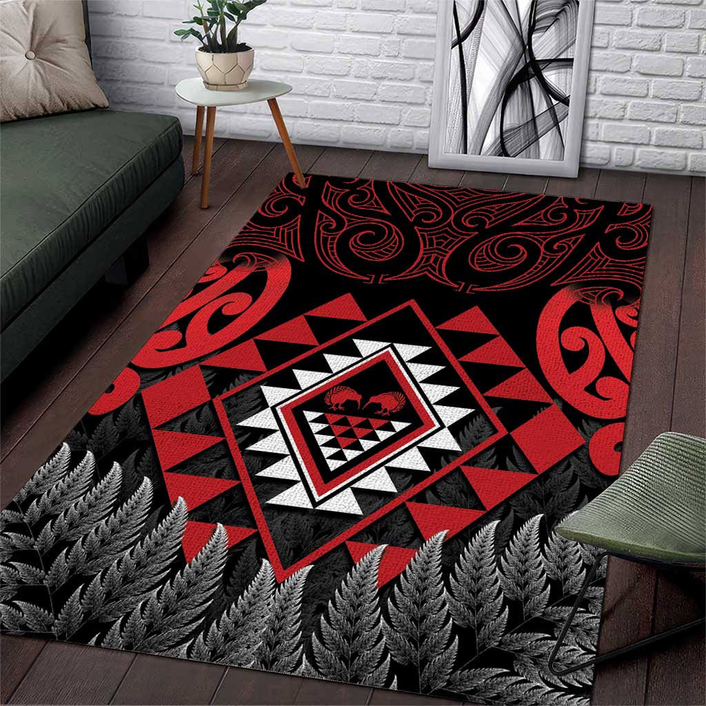 Aotearoa Kiwi Taniko Area Rug Silver Fern With Maori Koru Pattern - Vibe Hoodie Shop