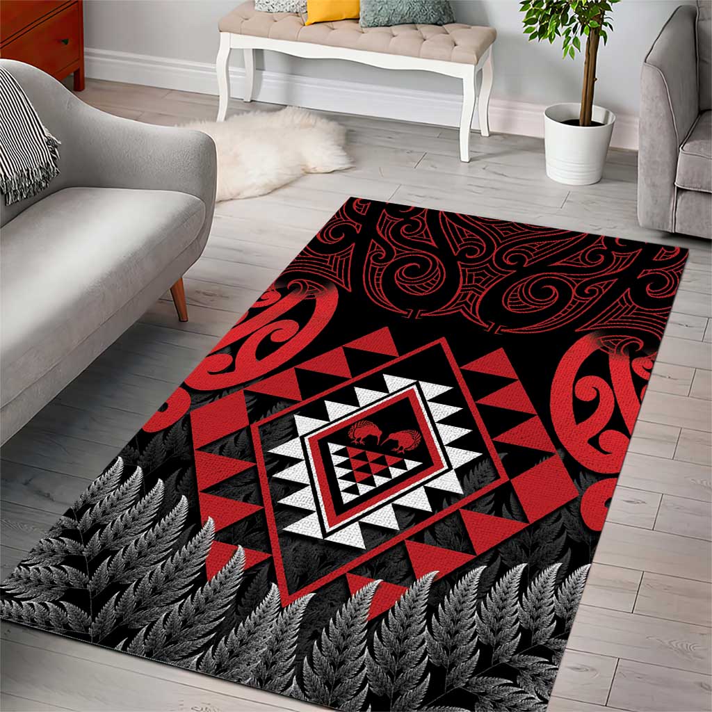 Aotearoa Kiwi Taniko Area Rug Silver Fern With Maori Koru Pattern - Vibe Hoodie Shop