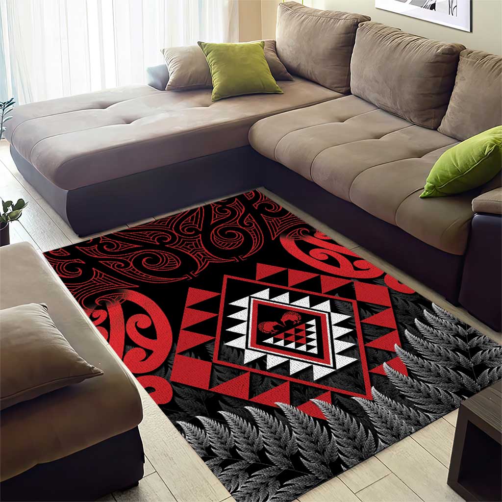 Aotearoa Kiwi Taniko Area Rug Silver Fern With Maori Koru Pattern - Vibe Hoodie Shop