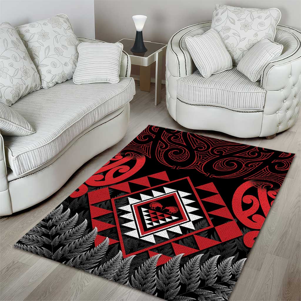 Aotearoa Kiwi Taniko Area Rug Silver Fern With Maori Koru Pattern - Vibe Hoodie Shop