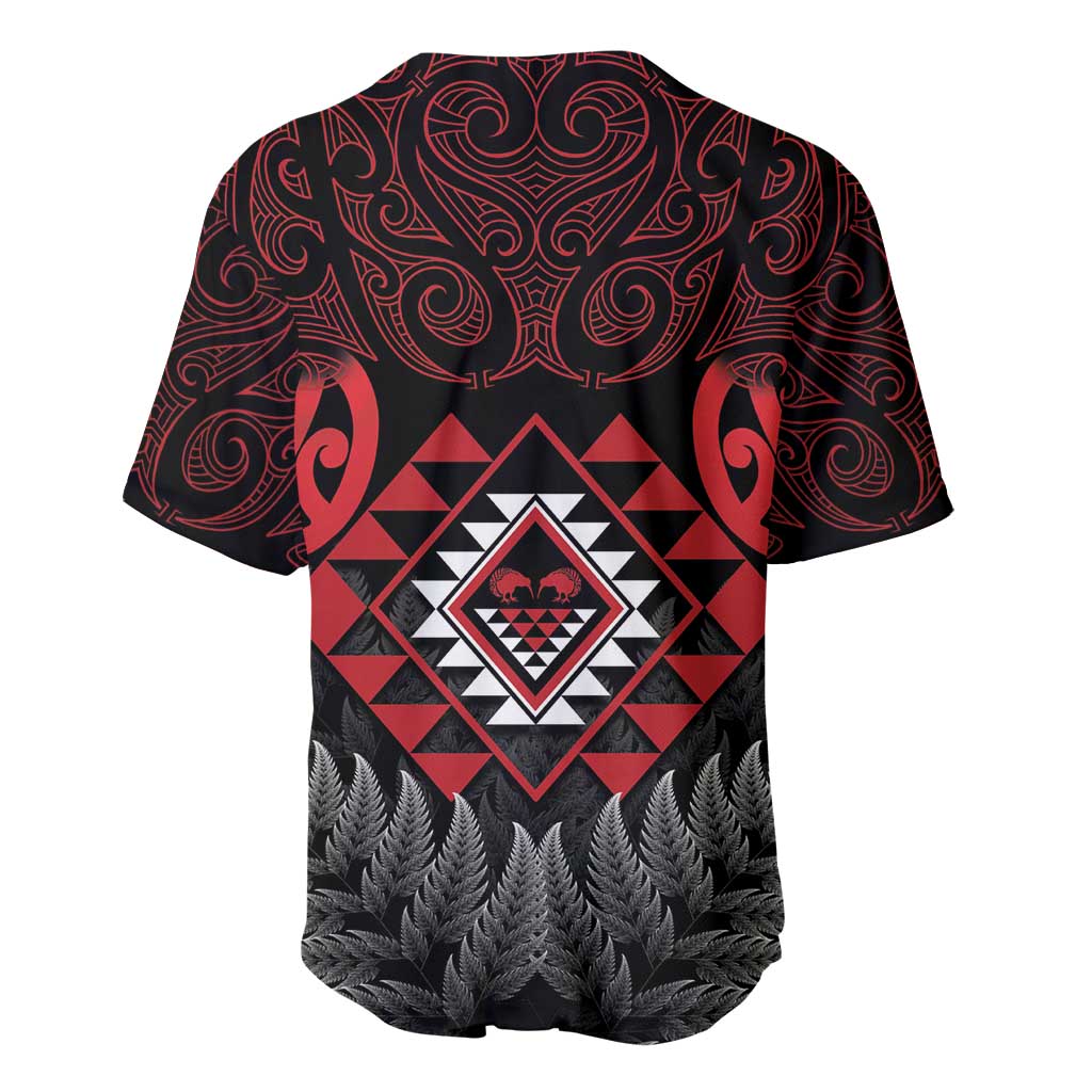 Aotearoa Kiwi Taniko Baseball Jersey Silver Fern With Maori Koru Pattern - Vibe Hoodie Shop