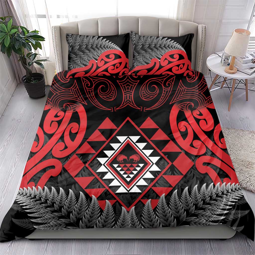 Aotearoa Kiwi Taniko Bedding Set Silver Fern With Maori Koru Pattern - Vibe Hoodie Shop