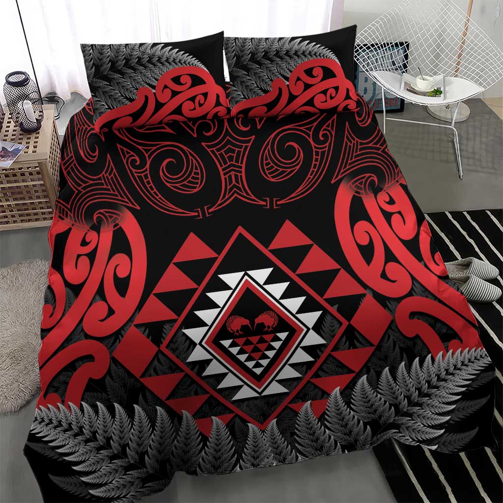 Aotearoa Kiwi Taniko Bedding Set Silver Fern With Maori Koru Pattern - Vibe Hoodie Shop