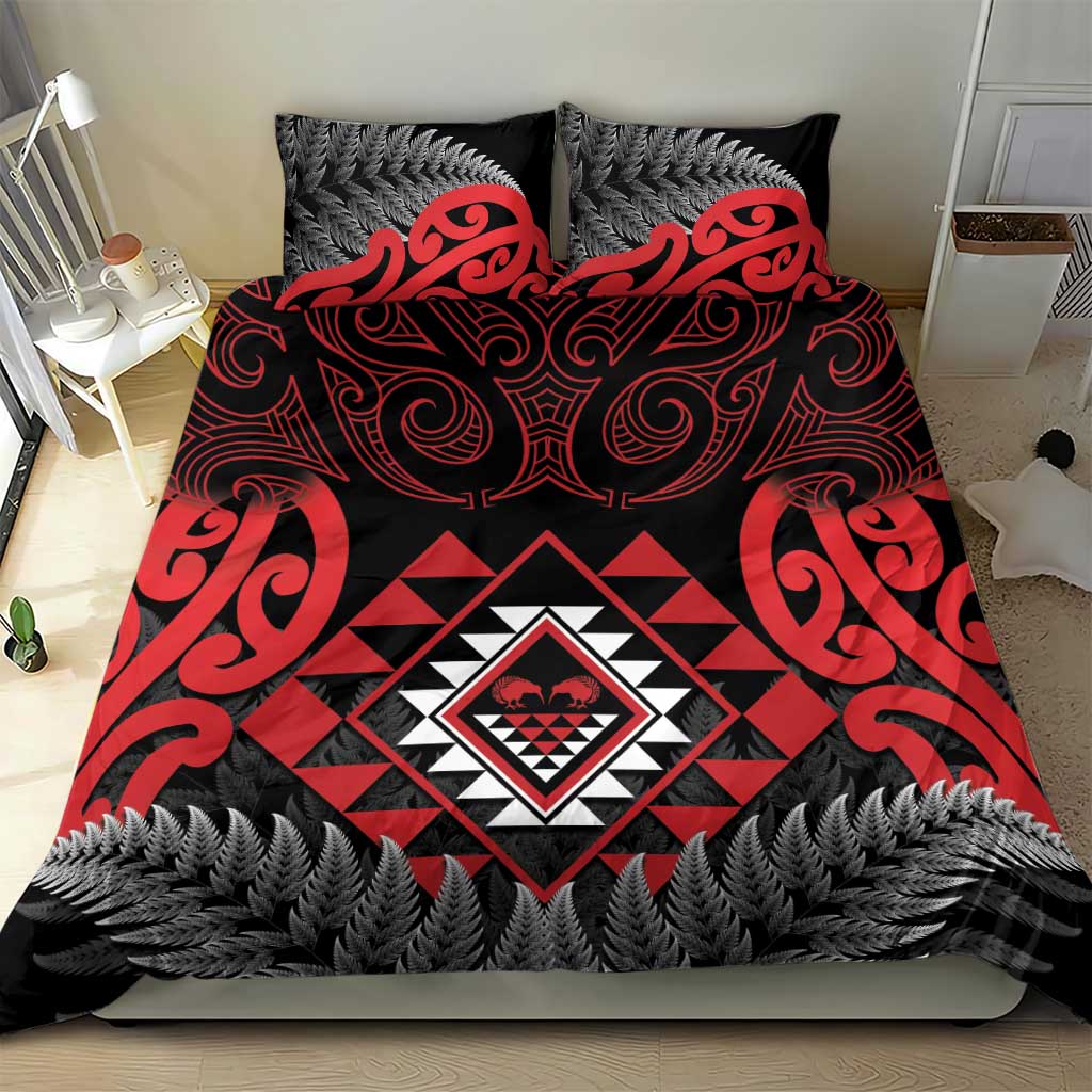 Aotearoa Kiwi Taniko Bedding Set Silver Fern With Maori Koru Pattern - Vibe Hoodie Shop