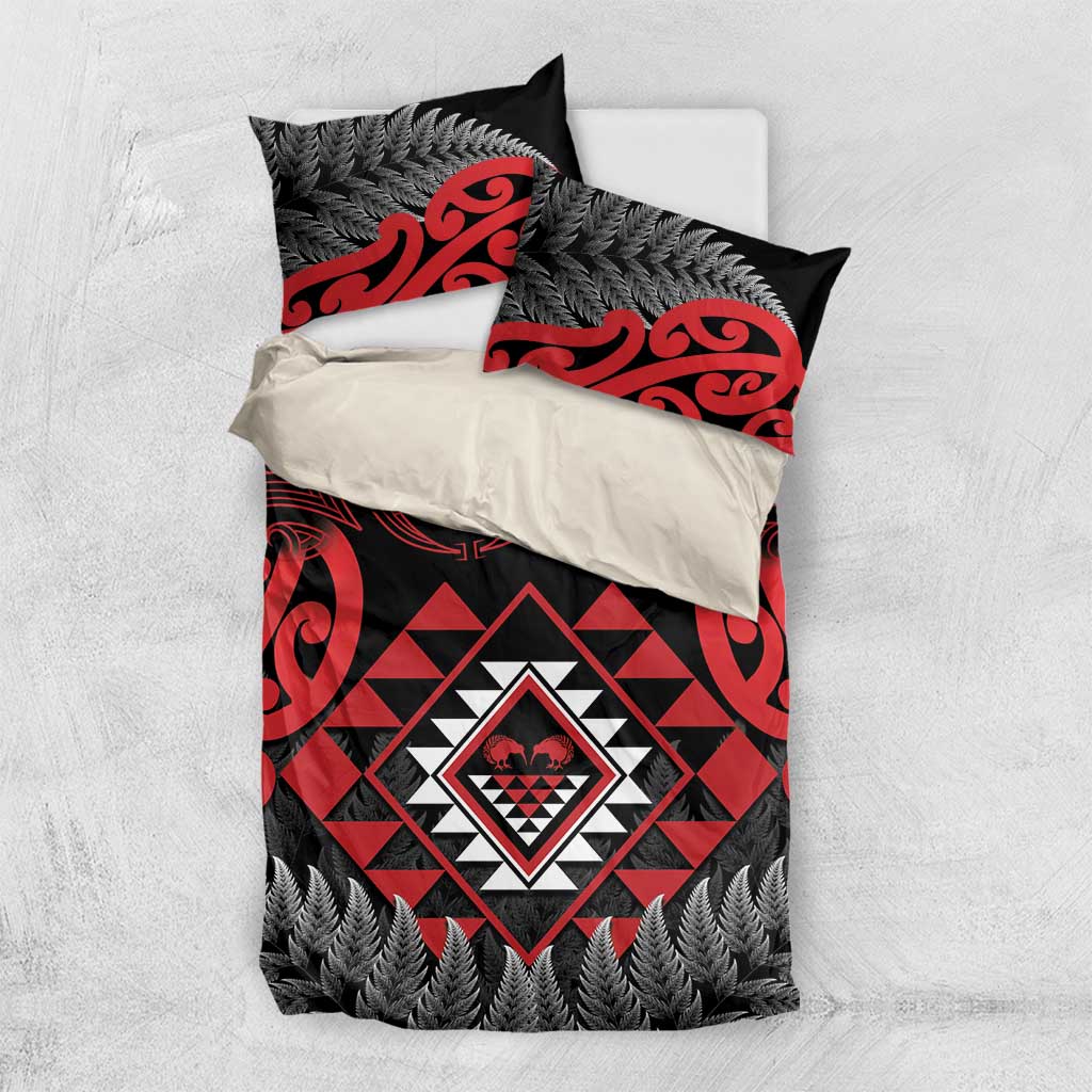 Aotearoa Kiwi Taniko Bedding Set Silver Fern With Maori Koru Pattern - Vibe Hoodie Shop