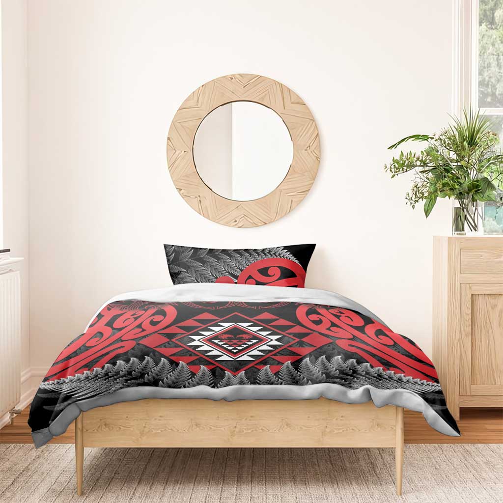 Aotearoa Kiwi Taniko Bedding Set Silver Fern With Maori Koru Pattern - Vibe Hoodie Shop