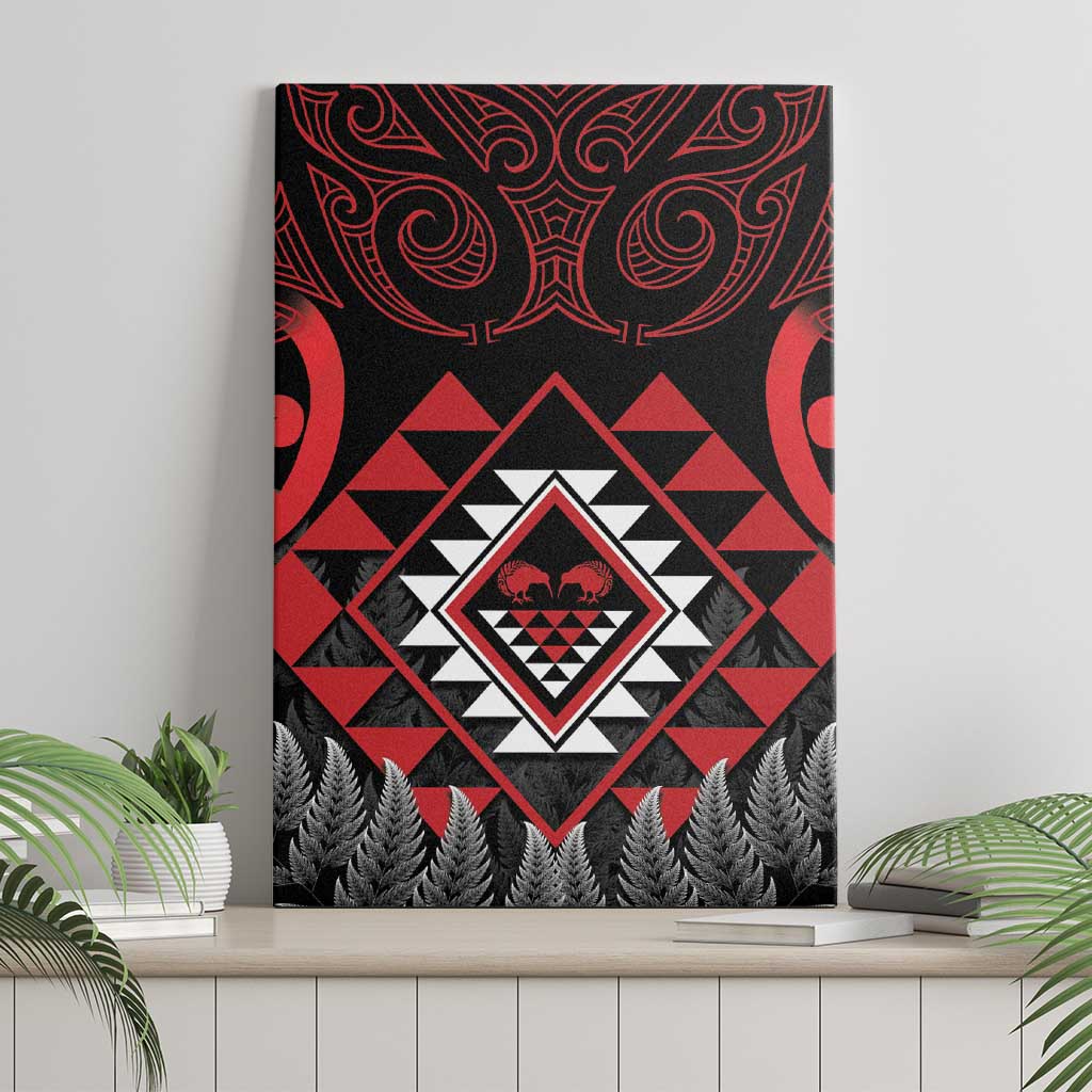 Aotearoa Kiwi Taniko Canvas Wall Art Silver Fern With Maori Koru Pattern