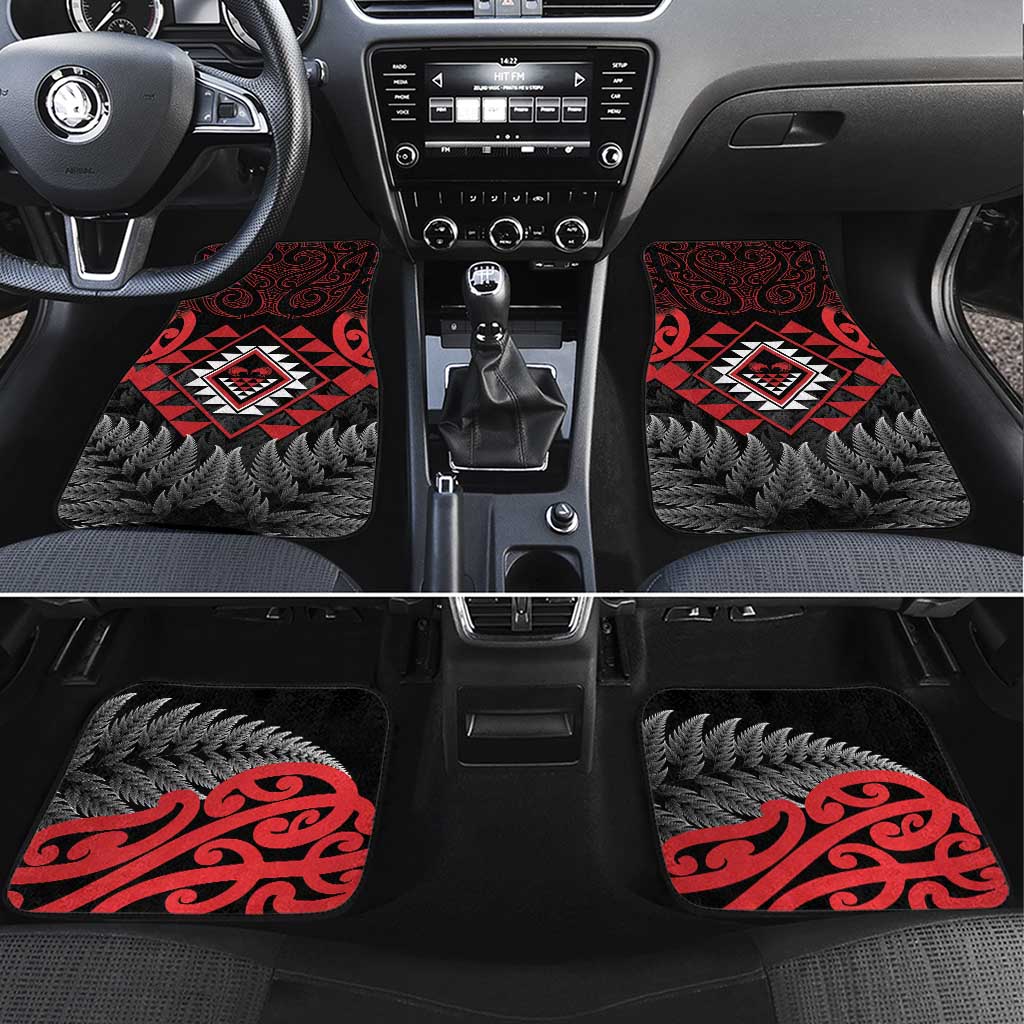 Aotearoa Kiwi Taniko Car Mats Silver Fern With Maori Koru Pattern