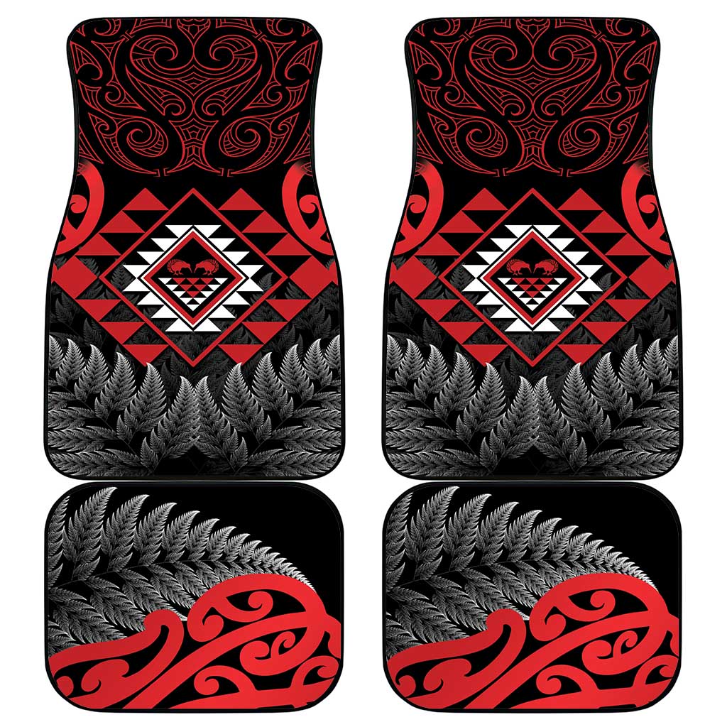 Aotearoa Kiwi Taniko Car Mats Silver Fern With Maori Koru Pattern