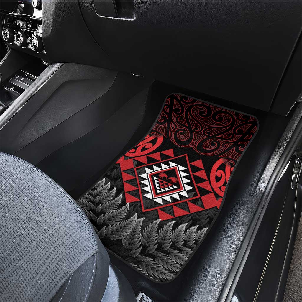 Aotearoa Kiwi Taniko Car Mats Silver Fern With Maori Koru Pattern