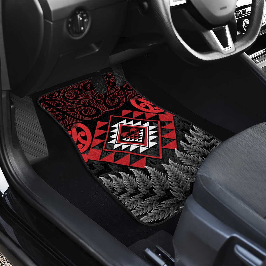 Aotearoa Kiwi Taniko Car Mats Silver Fern With Maori Koru Pattern