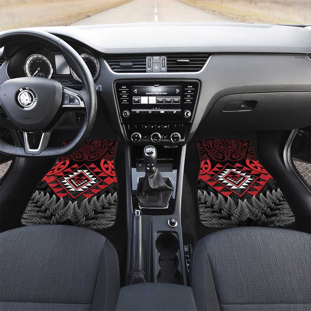 Aotearoa Kiwi Taniko Car Mats Silver Fern With Maori Koru Pattern