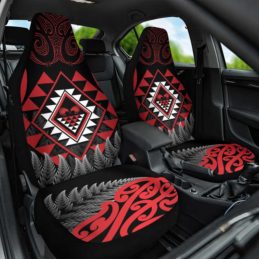 Aotearoa Kiwi Taniko Car Seat Cover Silver Fern With Maori Koru Pattern - Vibe Hoodie Shop