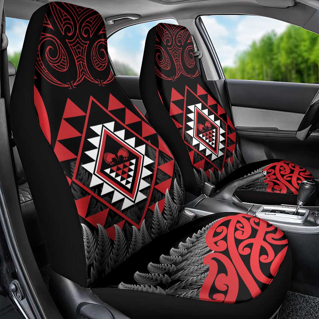 Aotearoa Kiwi Taniko Car Seat Cover Silver Fern With Maori Koru Pattern - Vibe Hoodie Shop