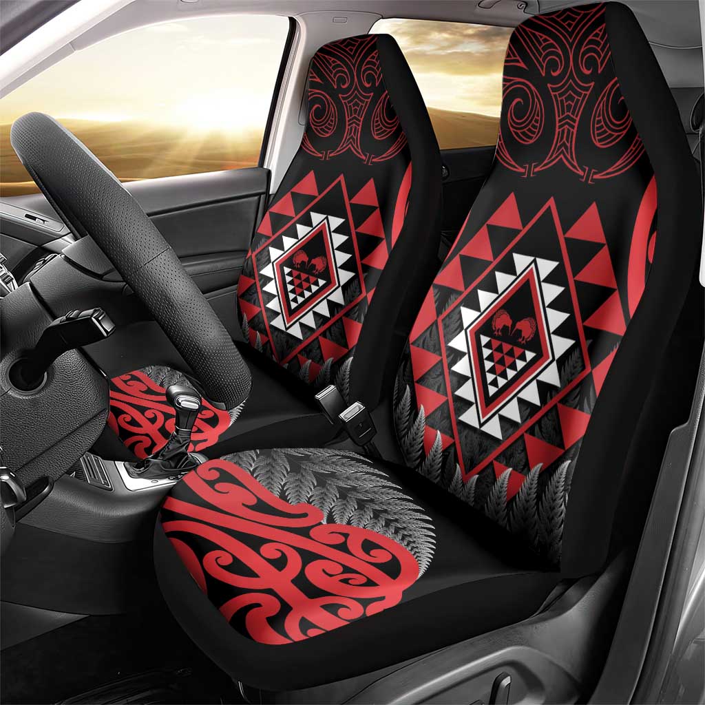 Aotearoa Kiwi Taniko Car Seat Cover Silver Fern With Maori Koru Pattern - Vibe Hoodie Shop