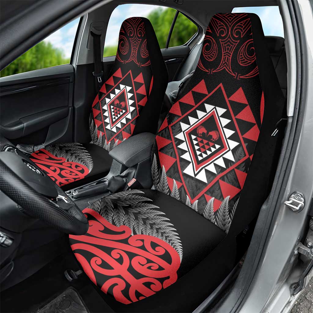 Aotearoa Kiwi Taniko Car Seat Cover Silver Fern With Maori Koru Pattern - Vibe Hoodie Shop