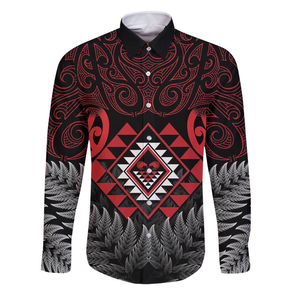 Aotearoa Kiwi Taniko Family Matching Long Sleeve Bodycon Dress and Hawaiian Shirt Silver Fern With Maori Koru Pattern