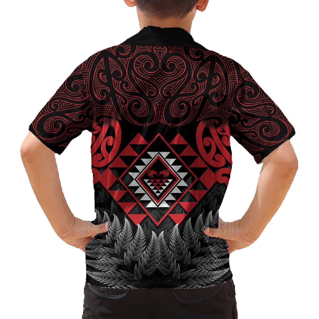 Aotearoa Kiwi Taniko Family Matching Off Shoulder Short Dress and Hawaiian Shirt Silver Fern With Maori Koru Pattern