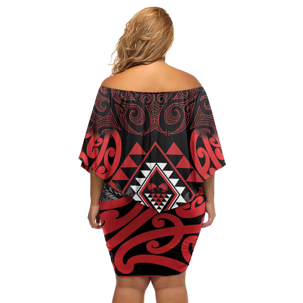 Aotearoa Kiwi Taniko Family Matching Off Shoulder Short Dress and Hawaiian Shirt Silver Fern With Maori Koru Pattern