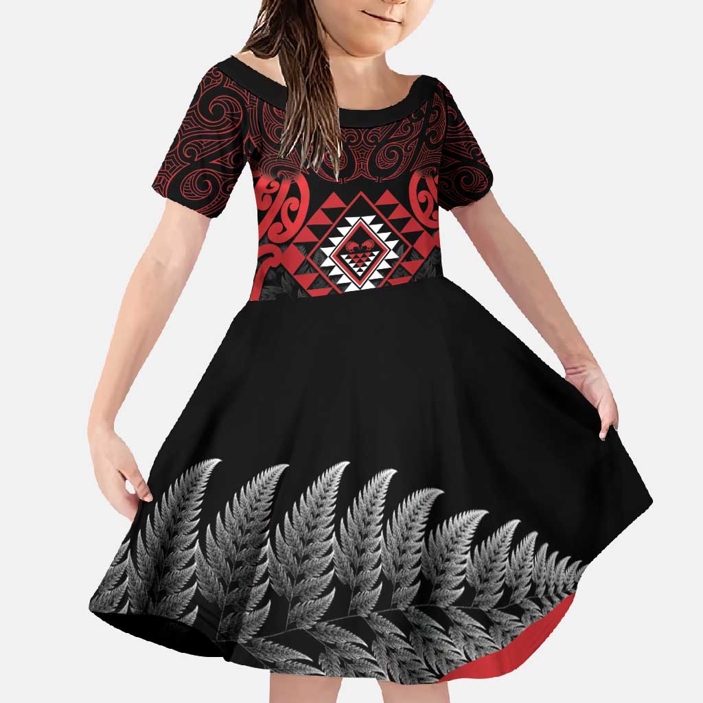 Aotearoa Kiwi Taniko Family Matching Short Sleeve Bodycon Dress and Hawaiian Shirt Silver Fern With Maori Koru Pattern