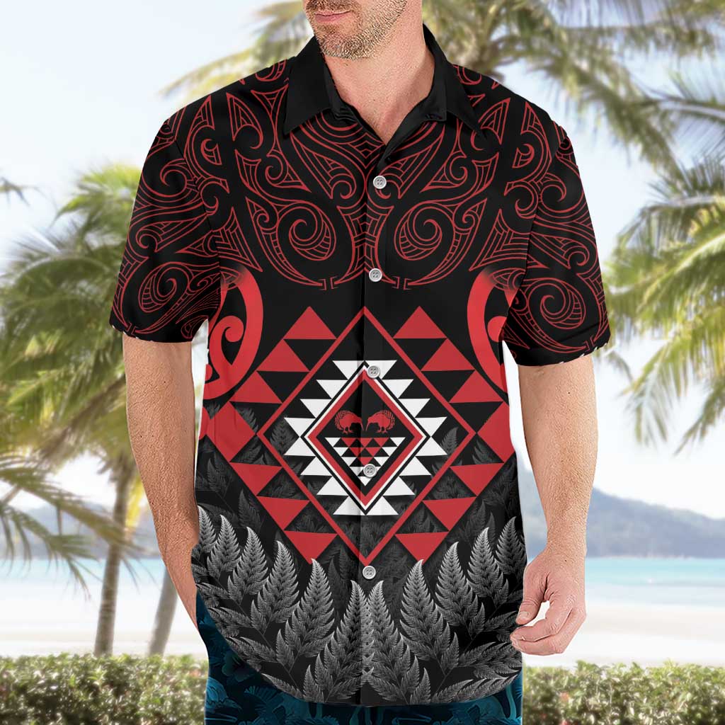 Aotearoa Kiwi Taniko Hawaiian Shirt Silver Fern With Maori Koru Pattern - Vibe Hoodie Shop