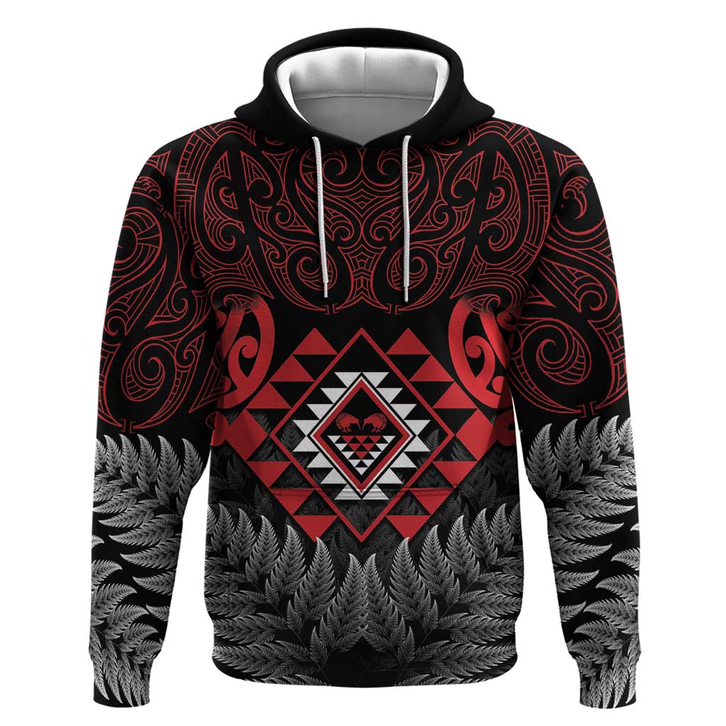 Aotearoa Kiwi Taniko Hoodie Silver Fern With Maori Koru Pattern - Vibe Hoodie Shop